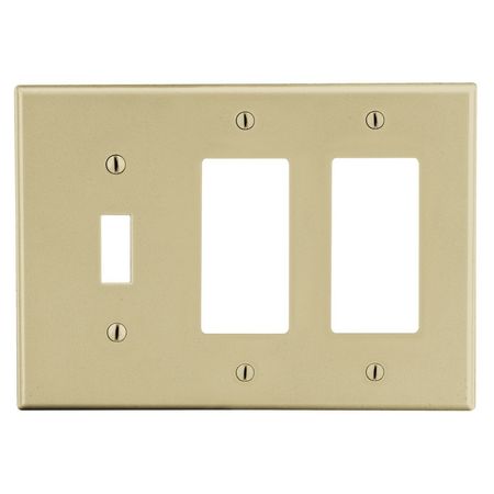 HUBBELL WIRING DEVICE-KELLEMS Wallplate, 3- Gang, 1) Toggle 2) Decorator, Ivory P1262I